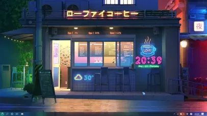 雨夜咖啡店（含时钟、音乐频谱）