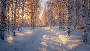 北欧雪原桦树林