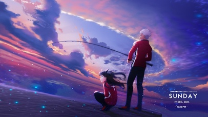 日落晚霞的垂钓