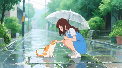 雨天遇见猫咪