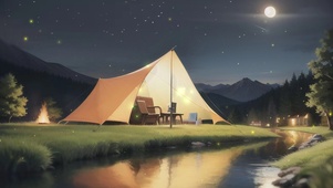 夜晚河边帐篷