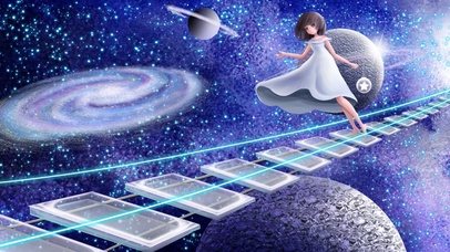 星云粒子壁纸-宇宙浮桥上的少女