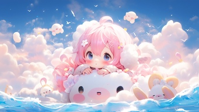 趴在云朵上的可爱女孩动态4K