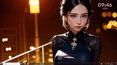 4k夜色灯光深蓝旗袍美少女