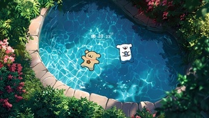 4K线条狗花园泳池
