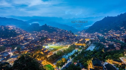 4k 治愈唯美苗寨夜景