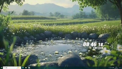 护眼绿景树木河流桌面主题