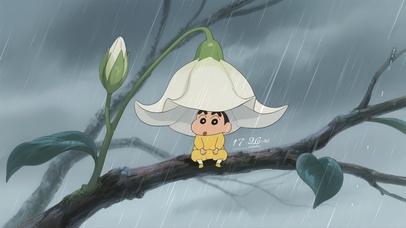 花下躲雨的蜡笔小新