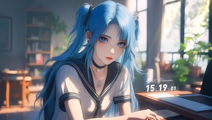JK制服双马尾蓝发女孩
