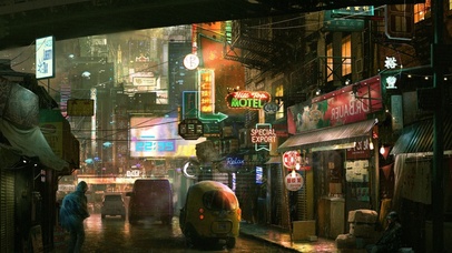 4K 雨天赛博朋克街道