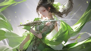 4K国风绿衣女侠持剑