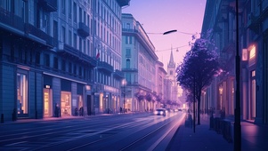 紫调时刻的巴黎街道