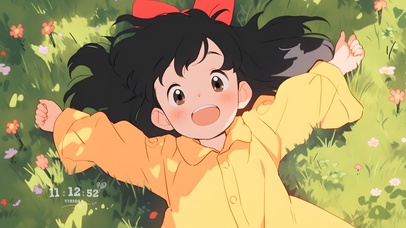 躺草地的小女孩