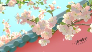 桃花红墙