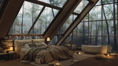 唯美治愈森林小屋房间卧室