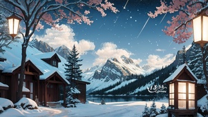 樱花雪山白云