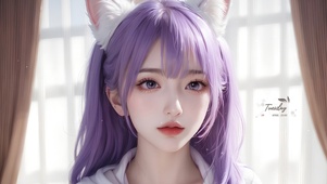 4K清纯可爱猫耳紫发女孩