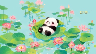 可爱荷塘熊猫