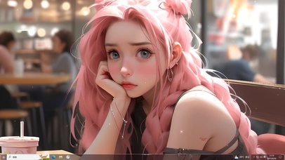 治愈粉发咖啡店美女