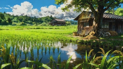 童年乡村稻田