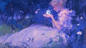 插画治愈紫色梦幻女孩