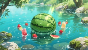 清新小溪水果