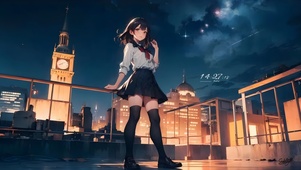 星空下天台女孩