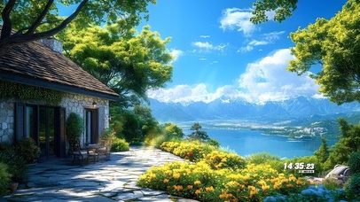 护眼清新山上房屋