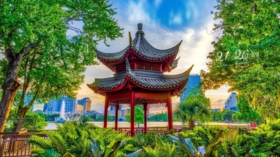 城市公园里的古风凉亭