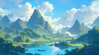 绿色护眼喀斯特地貌