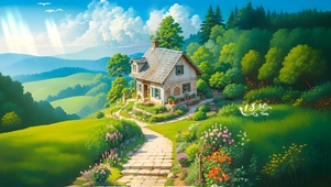 山坡上小木屋