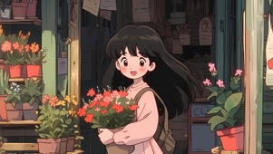 插画花店女孩