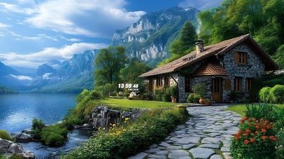 护眼清新湖边小屋