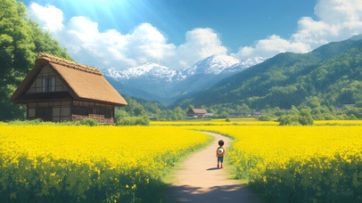 春日乡村油菜花田美好时光03