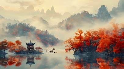 古风枫叶庭院