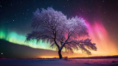 4K唯美治愈梦幻极光星空雪景