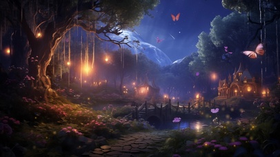 梦幻林间小屋夜景