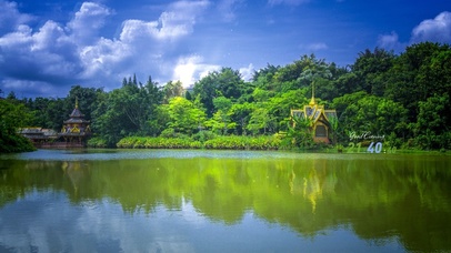 治愈护眼蓝天绿林湖畔