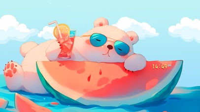 慵懒夏日西瓜小熊