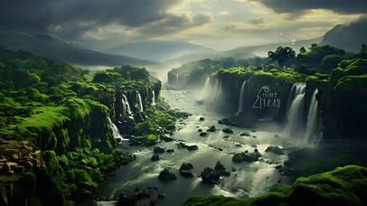 4K绿色护眼林中瀑布	