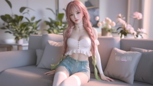 清纯时尚白丝居家女孩