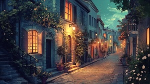 花朵小镇宁静的夜