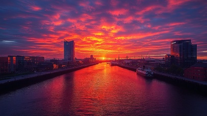 落日晚霞城市港口