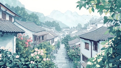 春日里的清晨古镇街道