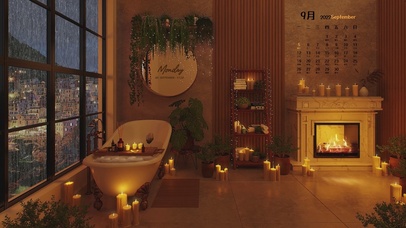 4K唯美治愈温馨雨天房间