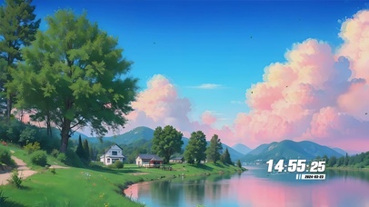 房屋河流树木景色