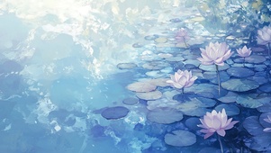 静谧夏日蓝色荷塘