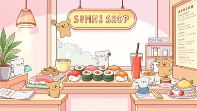 寿司店的线条小狗