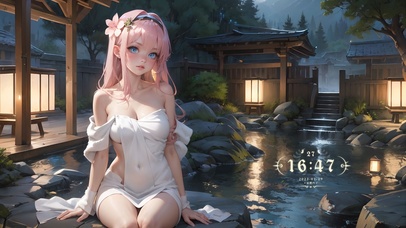 唯美夜晚温泉少女