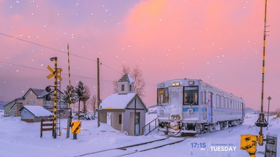唯美治愈夕阳雪景（带真实时间）